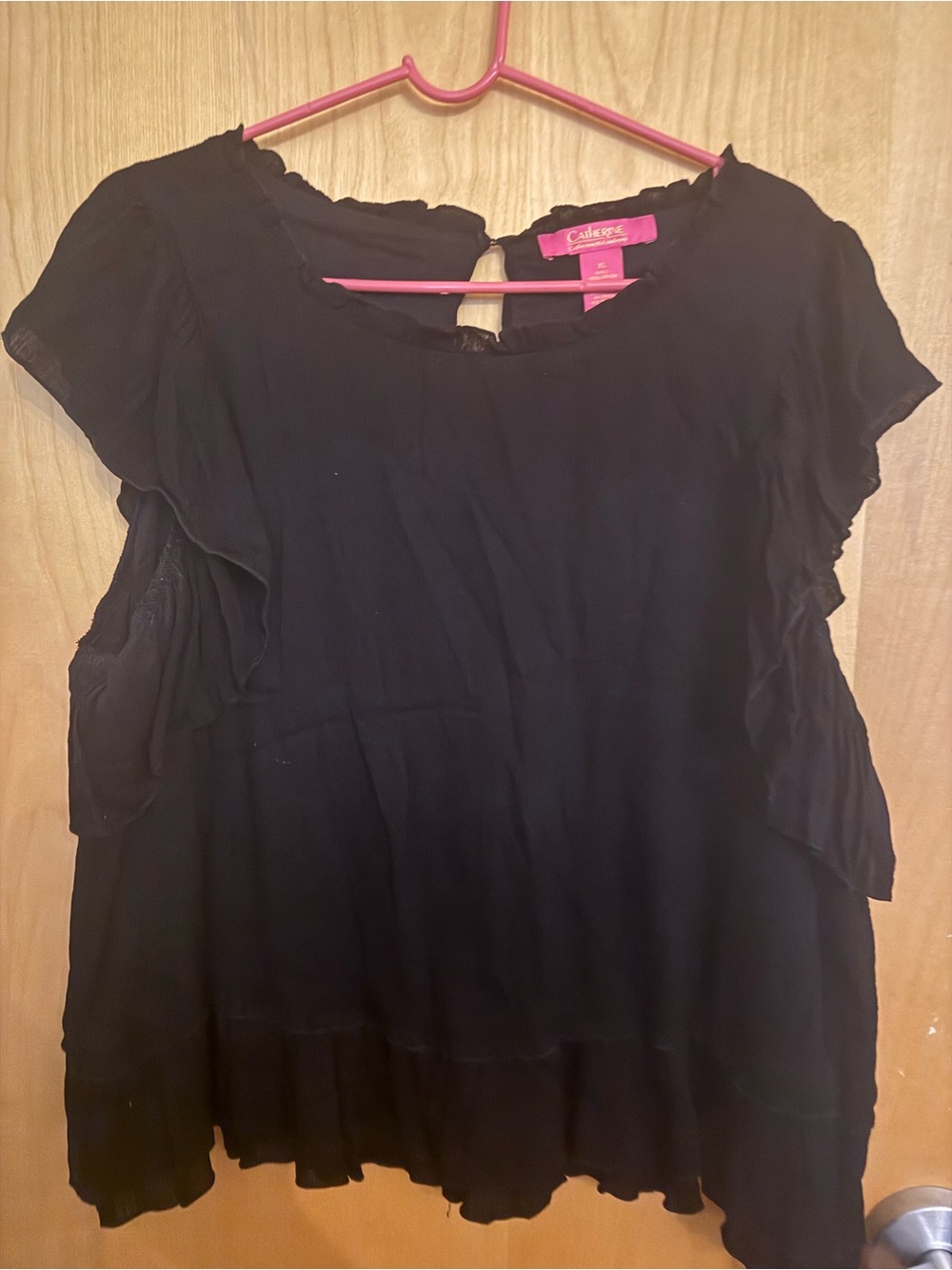 Catherine Malandrino Black Ruffle Short-Sleeve Blouse XL